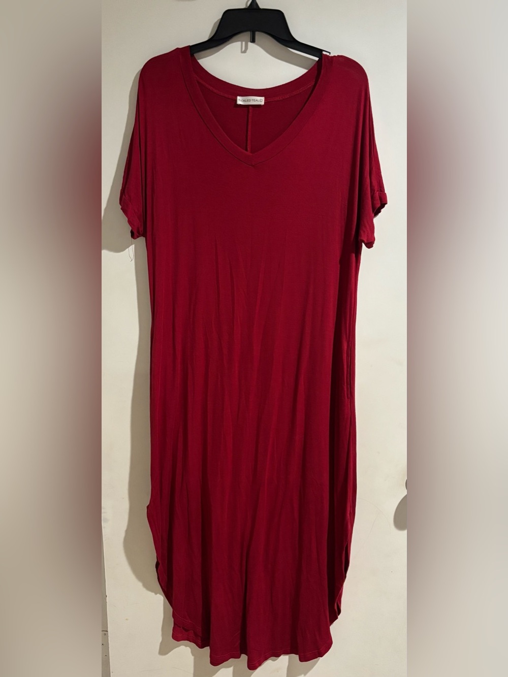 Tickled Teal Red V-Neck Tee Dress